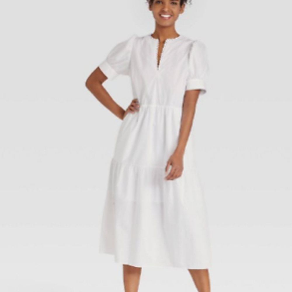 Who what wear white tiered pocket dress size M